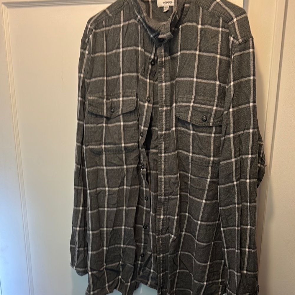 Sonoma Gray Casual Button Down Flannel Shirt